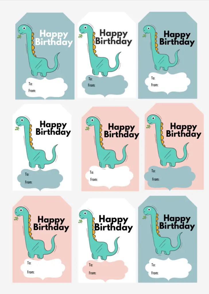 Dinosaur Happy Birthday Gift tag free printable 