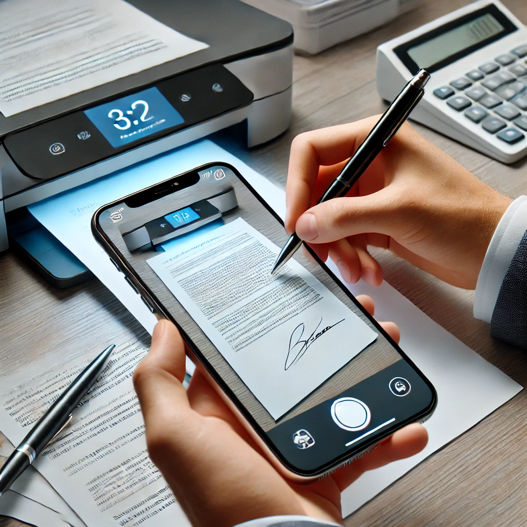 smartphone being used to scan and sign documents